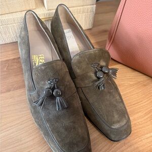 Salvatore Ferragamo Olive Suede Loafers